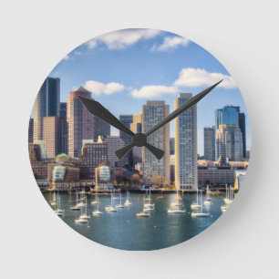 Boston horisont från strand rund klocka