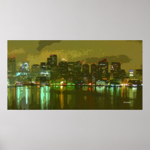 Boston horisont på natten poster