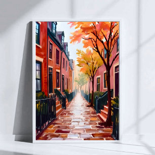 Boston Höst Akvarell Beacon Hill Massachusetts Poster