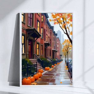 Boston Höst Bruna Stenhus Pumpa Akvarell Poster