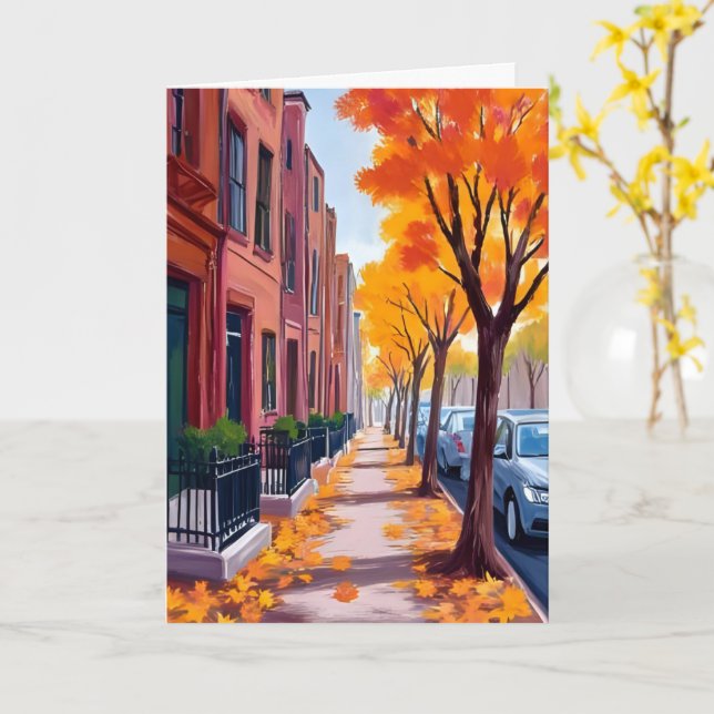 Boston Höst Lövverk Vattenfärgskort Kort (Gul blomma)