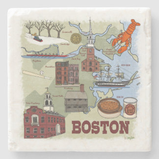 Boston Illustrated Karta Marble Underlägg