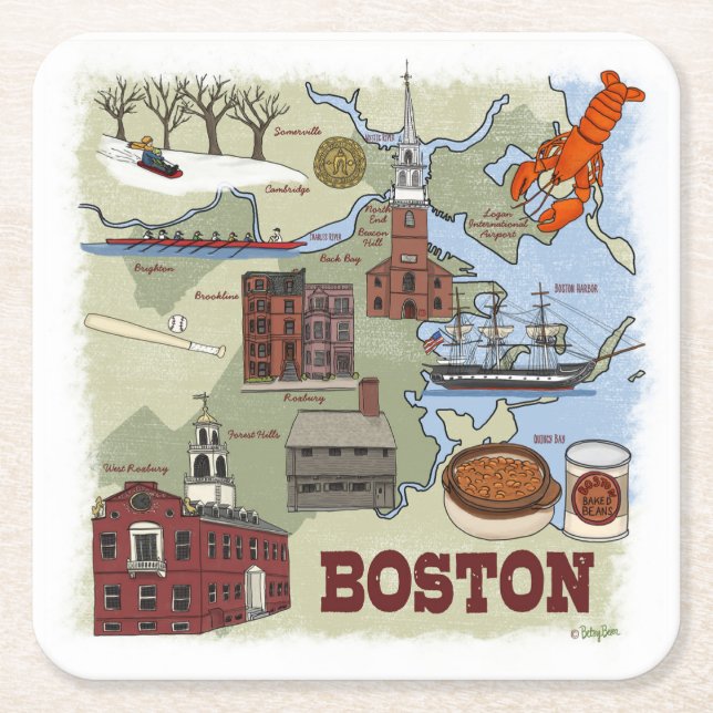 Boston Illustrated Karta Underlägg (Framsidan)