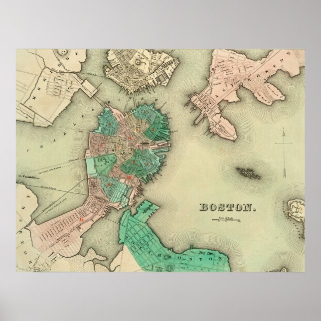 Boston Karta - 1838 Poster (Framsidan)