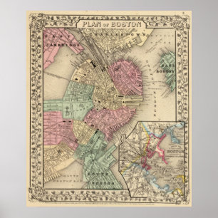 Boston Karta av Mitchell Poster