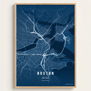 Boston Karta Blåtryck Massachusetts Stad Väggtillb Poster
