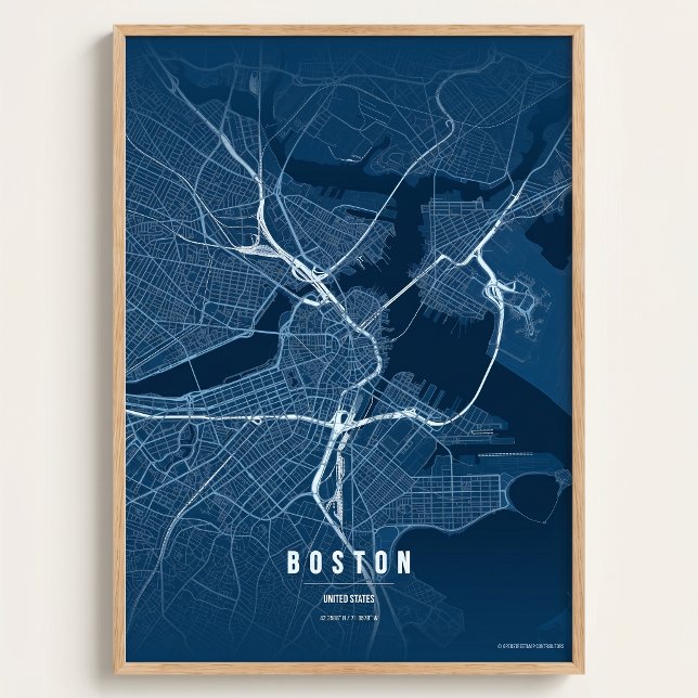 Boston Karta Blåtryck Massachusetts Stad Väggtillb Poster (Skapare uppladdad)