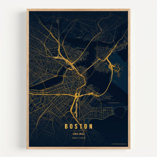 Boston Karta Guldtryck Massachusetts Stad Väggtill Poster