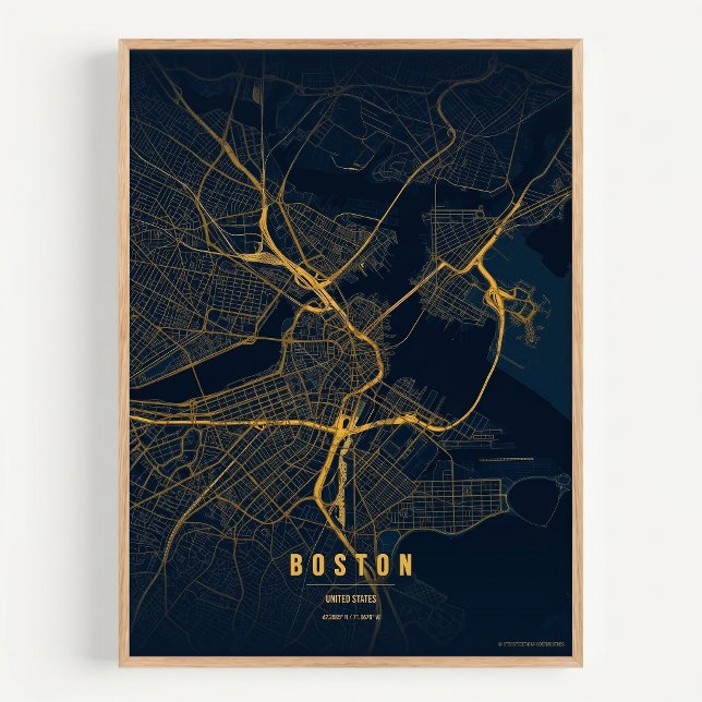 Boston Karta Guldtryck Massachusetts Stad Väggtill Poster (Skapare uppladdad)