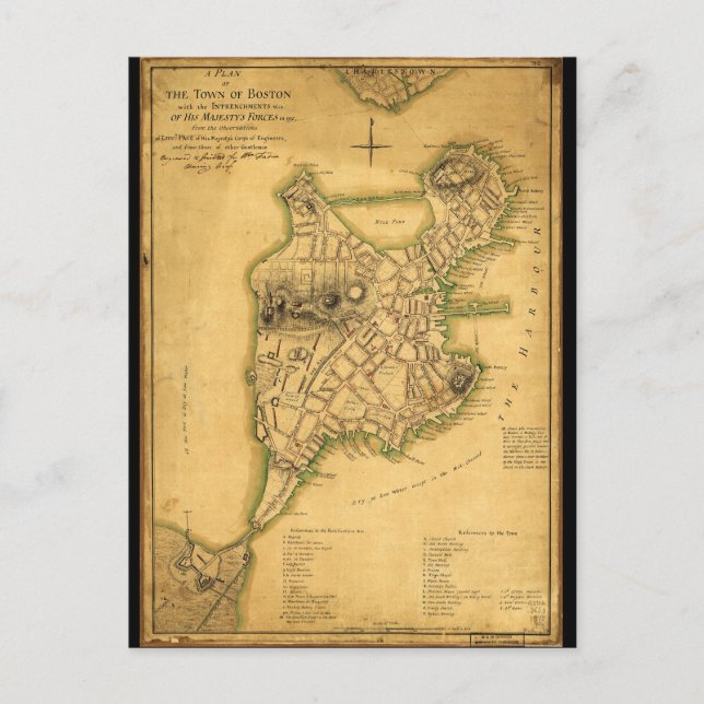 Boston Karta stadsplan (1775) Vykort (Framsida)