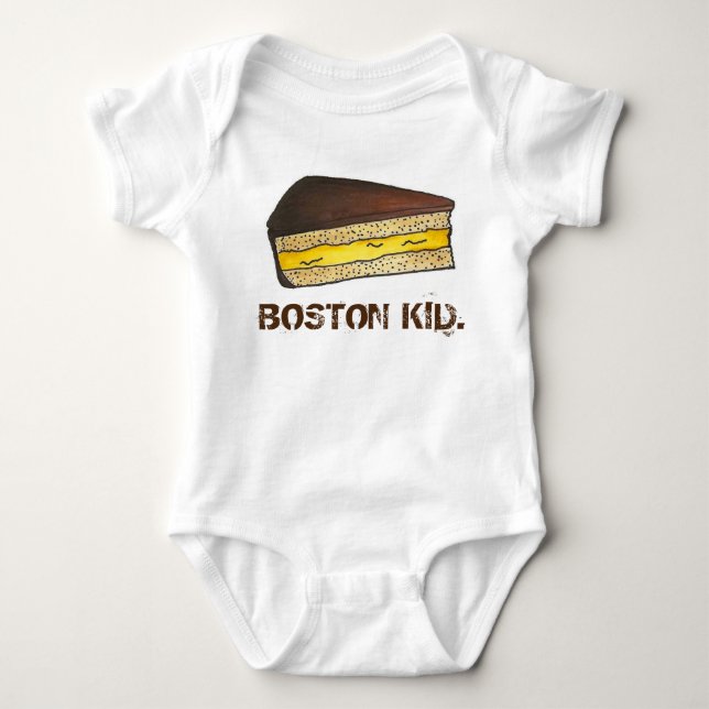BOSTON KID Cream Paj Slice Massachusetts Foodie T-shirt (Framsida)