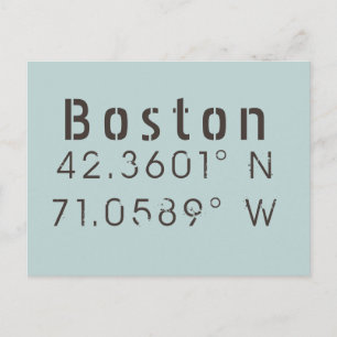 Boston Latitude & Longitud Vykort