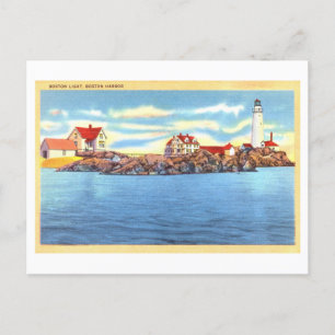 Boston Light, Boston Harbor Vintage resor Vykort