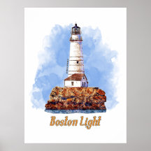 Boston Light Fyren Vattenfärg - Massachusetts