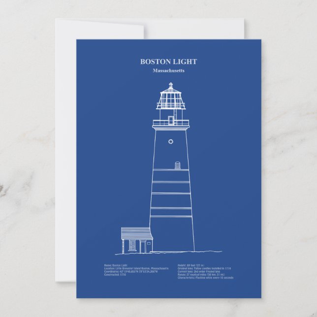Boston Light Lighthouse - Massachusetts - AD Tack Kort (Framsida)