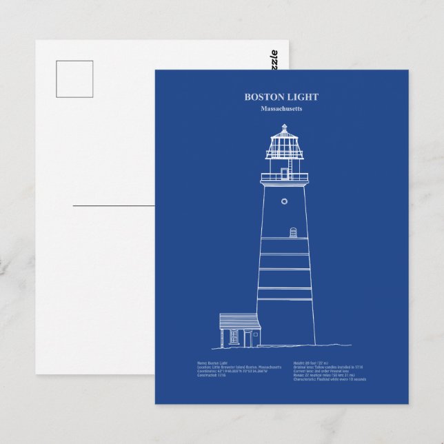 Boston Light Lighthouse - Massachusetts – AD Vykort (Fram/baksida)