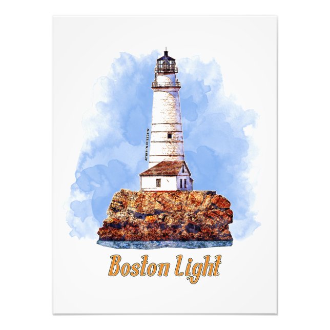 Boston Light Lighthouse Watercolor - Massachusetts Fototryck (Framsidan)