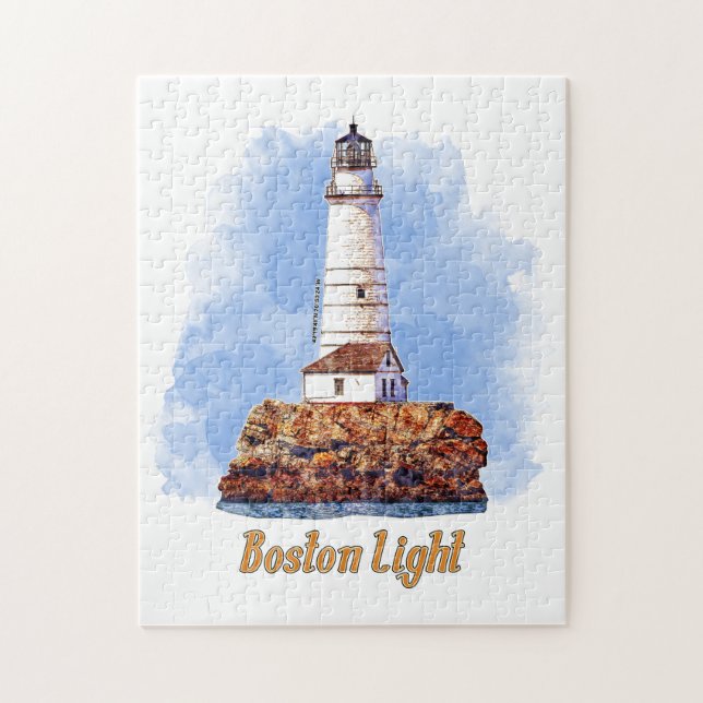 Boston Light Lighthouse Watercolor - Massachusetts Pussel (Vertikal)