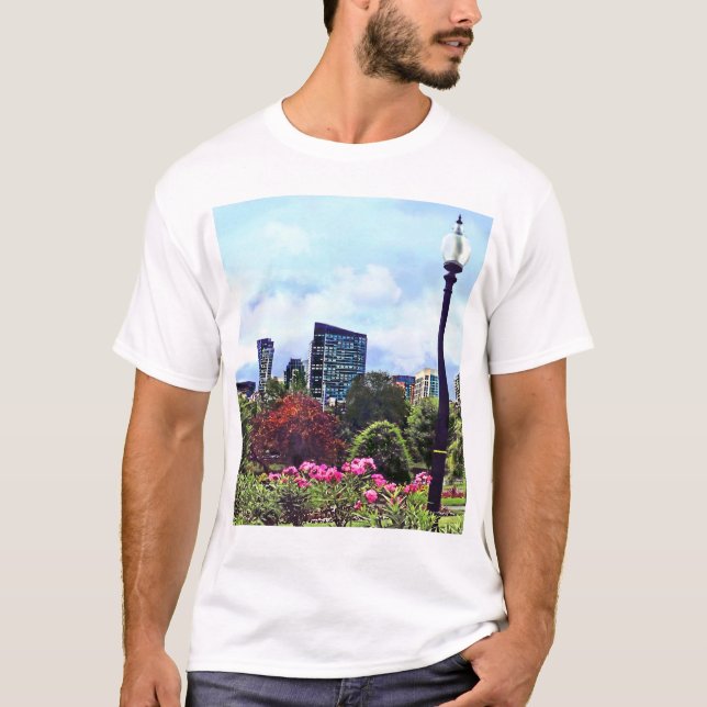 Boston MA - Boston Common och Skyline T Shirt (Framsida)