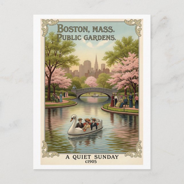 Boston, MA Offentliga trädgården Retro vykort – Fä (Framsida)