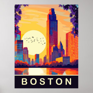 Boston, MA, Silhuett vid solnedgång, Resa Poster