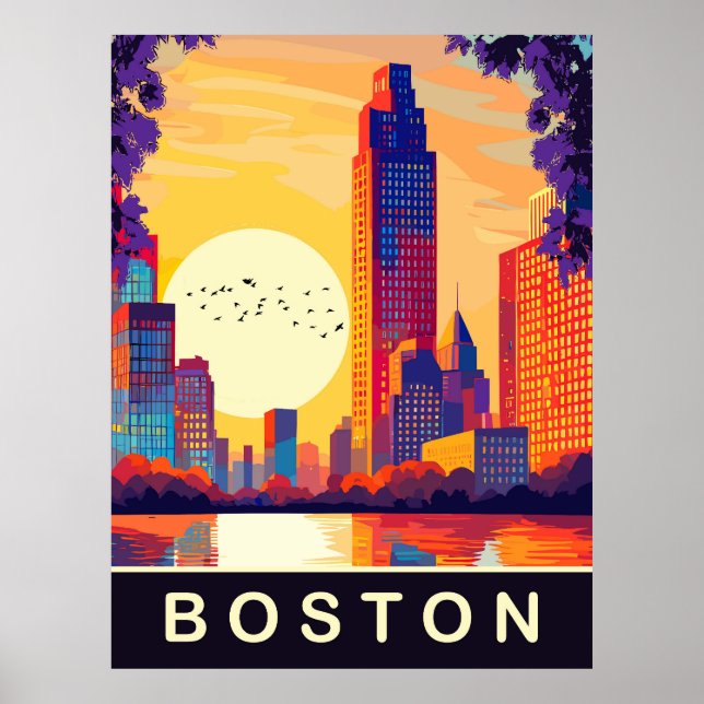 Boston, MA, Silhuett vid solnedgång, Resa Poster (Framsidan)