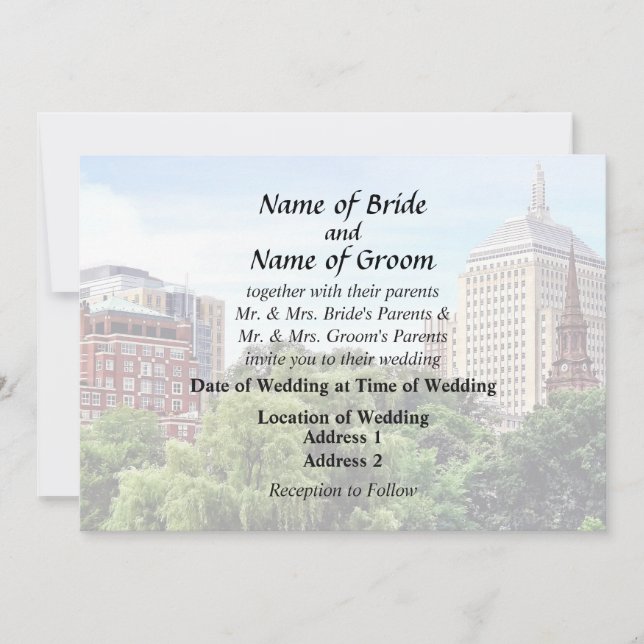 Boston MA - Vy från Boston Public Garden Inbjudningar (Framsida)