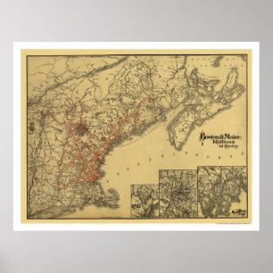 Boston & Maine Railroad Karta 1898 Poster