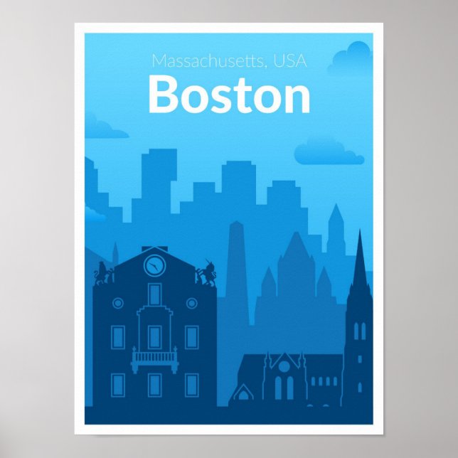Boston Massachuset USA Vintage resor Illustration Poster (Framsidan)