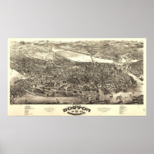 Boston Massachusetts 1880 Antique Panoramic Karta Poster