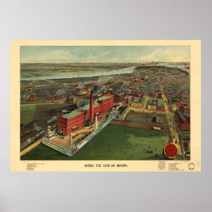Boston Massachusetts 1902 antika panorama- karta Poster