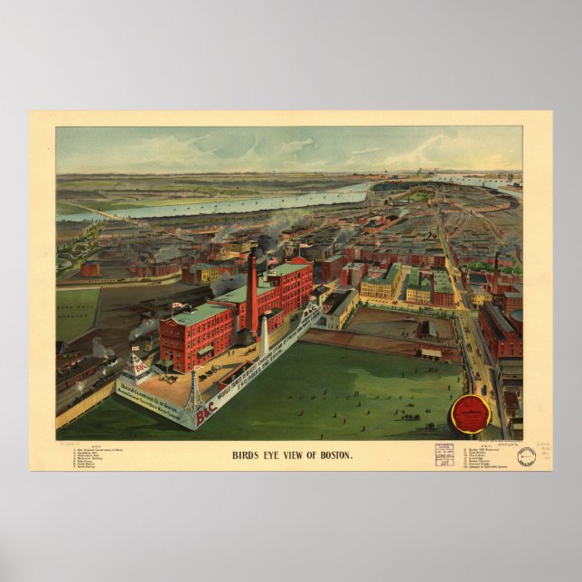 Boston Massachusetts 1902 Antique Panoramic Karta Poster (Framsidan)