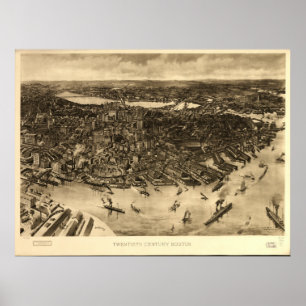 Boston Massachusetts 1905 Antique Panoramic Karta Poster