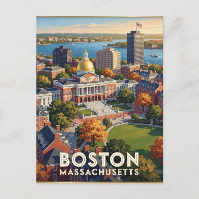 Boston Massachusetts Beacon Hill Vykort (Framsida)