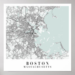 Boston Massachusetts Blue Vatten Street Karta Poster