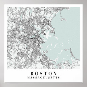 Boston Massachusetts Blue Vatten Street Karta Poster