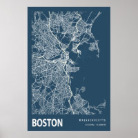 Boston Massachusetts City Karta Line Art Blue Skri