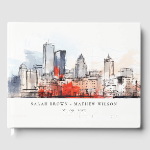 Boston Massachusetts City Scape Watercolor Bröllop Gästböcker