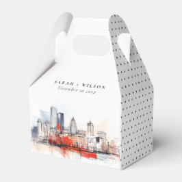 Boston Massachusetts City Scape Watercolor Bröllop Presentaskar