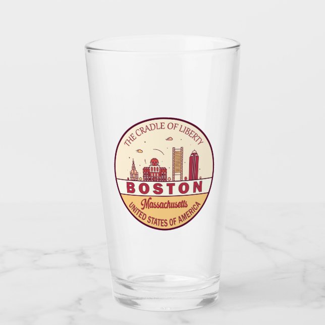 Boston Massachusetts City Skyline Emblem Glaskopp (Framsida)