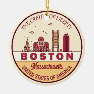 Boston Massachusetts City Skyline Emblem Julgransprydnad Keramik