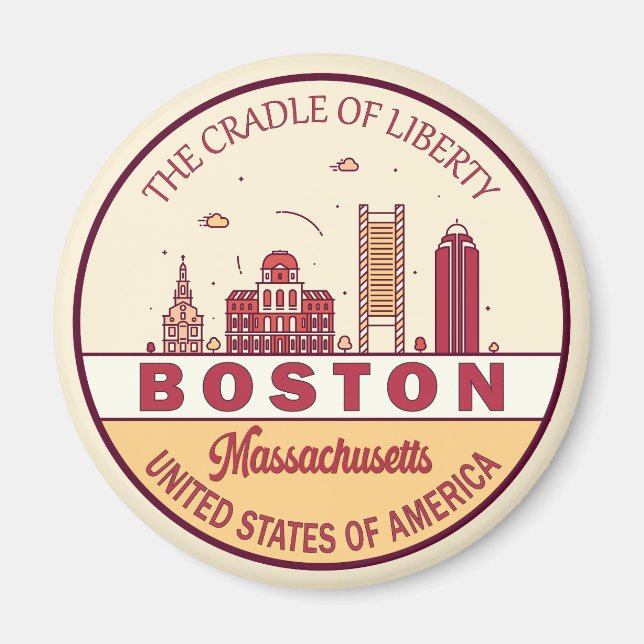 Boston Massachusetts City Skyline Emblem Magnet (Framsidan)