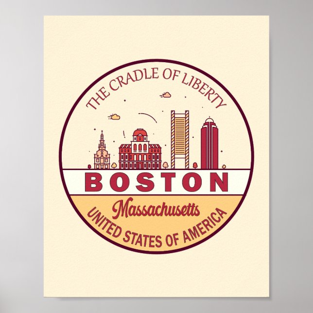 Boston Massachusetts City Skyline Emblem Poster (Framsidan)