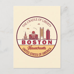 Boston Massachusetts City Skyline Emblem Vykort