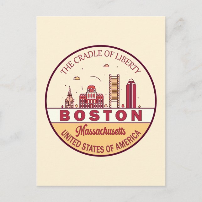 Boston Massachusetts City Skyline Emblem Vykort (Framsida)