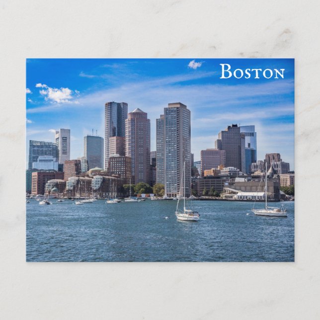 Boston Massachusetts City Skyline Harbour Travel Vykort (Framsida)