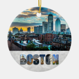 Boston Massachusetts City Skyline jul Julgransprydnad Keramik