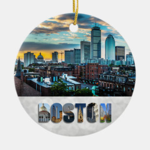 Boston Massachusetts City Skyline jul Julgransprydnad Keramik