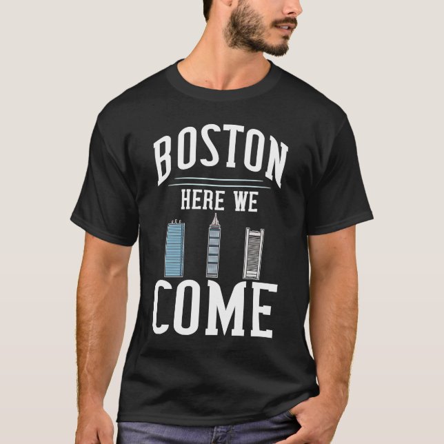 Boston Massachusetts City Skyline Karta Travel T Shirt (Framsida)