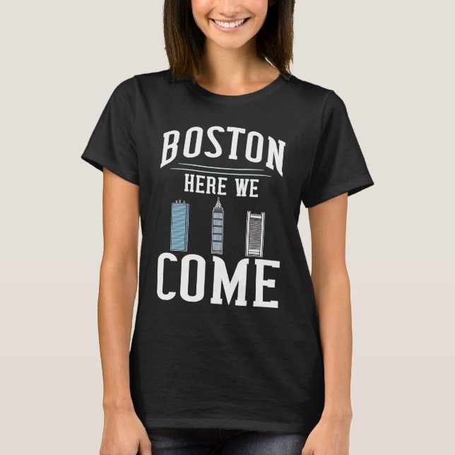 Boston Massachusetts City Skyline Map Travel T Shirt (Framsida)